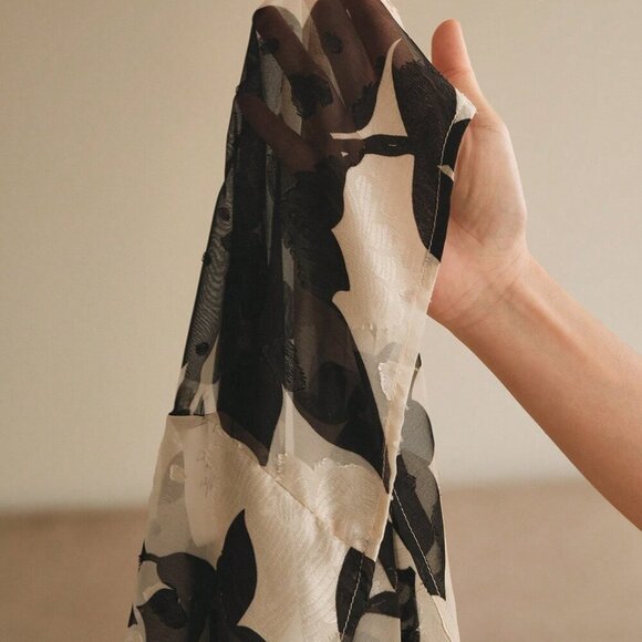 Black Casual Women's French Jacquard floral print Long Sleeved Shirt blouse - Picture 8 of 8